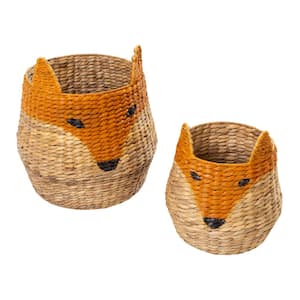 Natural Water Hyacinth Fox Face Storage Baskets (Set of 2)
