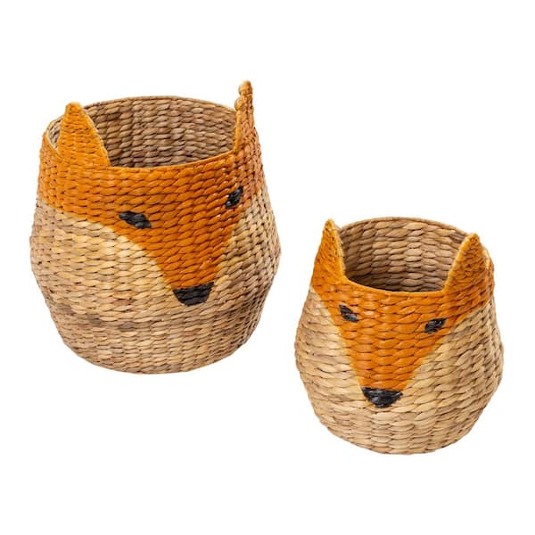 Honey-Can-Do Natural Water Hyacinth Fox Face Storage Baskets (Set of 2)