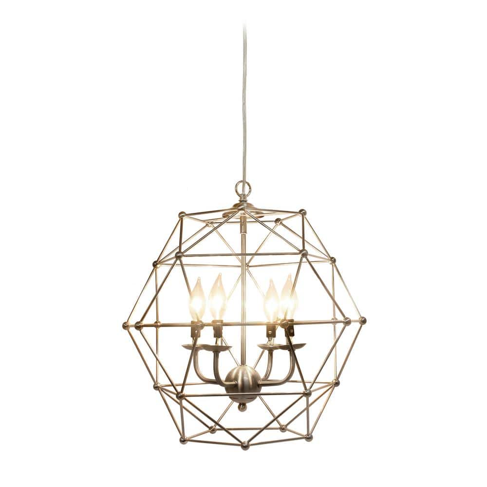 Geometric Brushed Nickel 18" Polyhedron Pendant Light