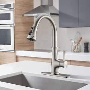 Single Handle Touchless Gooseneck Pull Down Sprayer Kitchen Faucet with Deckplate in Brushed Nickel