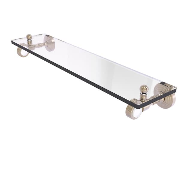 Allied Brass Pacific Grove Collection 22 in. W 3.2 in. H x 5.1 in. D Glass Rectangular Shelf in Polished Nickel with Groovy Accents