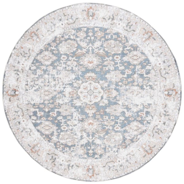 SAFAVIEH Baltimore 7 ft. x 7 ft. Light Gray/Blue Machine Washable Border Distressed Round Area Rug