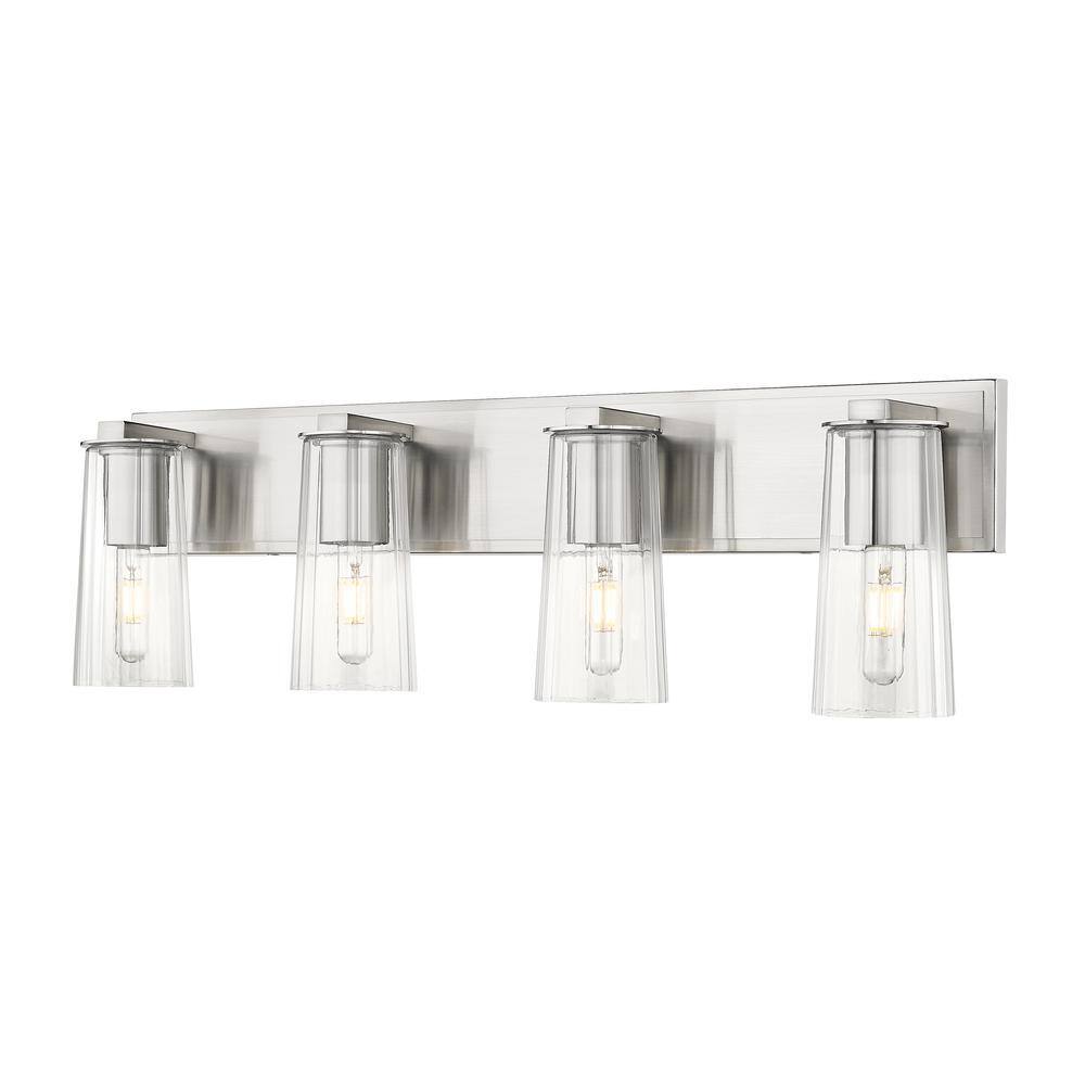 Titus 32 in. 4-Light Brushed Nickel Vanity-Light with Clear Glass Shade