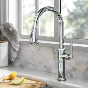 Sellette Traditional Industrial Pull-Down Single Handle Kitchen Faucet in Chrome