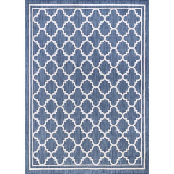 Tayse Rugs Eco Geometric Blue 9 ft. x 12 ft. Indoor/Outdoor Area Rug