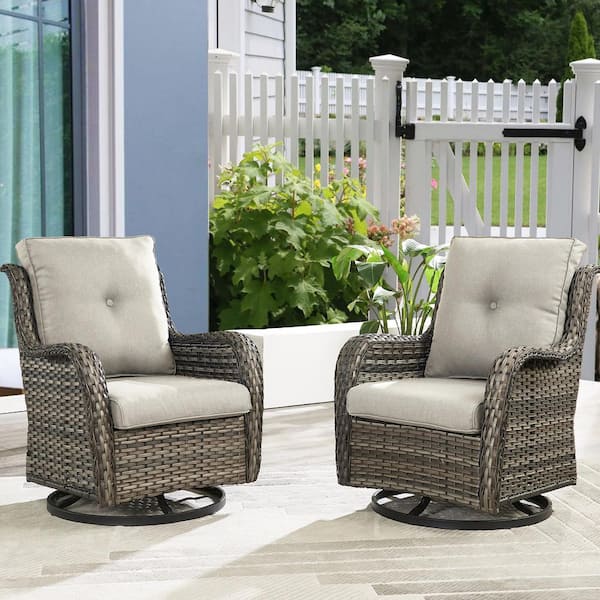 Earlo Gray Wicker PE Rattan Outdoor Swivel Rocker Patio Chairs with Olefin Gray Cushions (2-Pack)