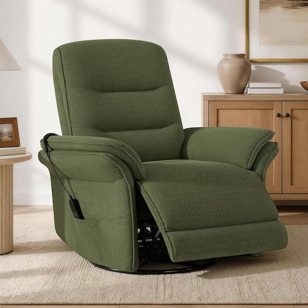 Cyron 270° Swivel and Glider Moss Green 100% Polyester Power Recliner with USB and USB-C Charging and Side Pockets