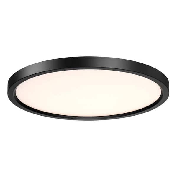 15 in. 30-Watt Ultrathin Matte Black Dimmable Integrated LED Flush Mount with White Acrylic Shade