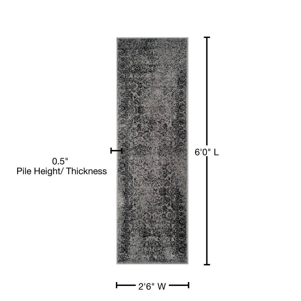 Grey and Black Hand-knotted Synthetic Runner Rug
