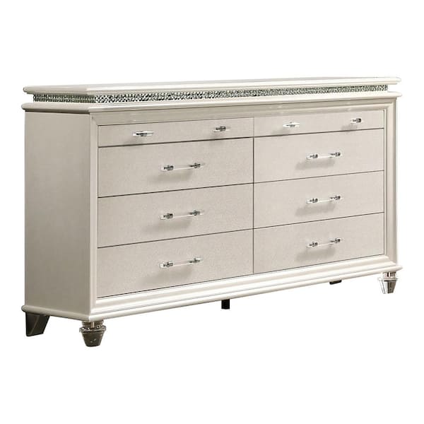 Furniture of America Litzler Pearl White 8-Drawer 63.63 in. Dresser with Jewel Drawers