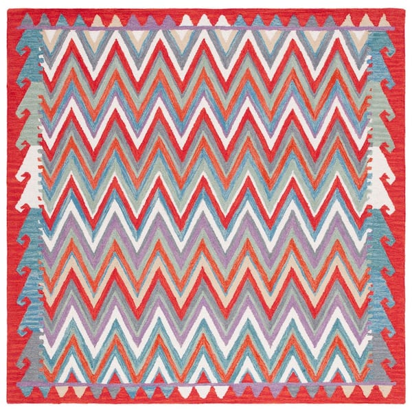 Aspen 7 ft. x 7 ft. Square Red/Ivory Chevron Geometric Area Rug