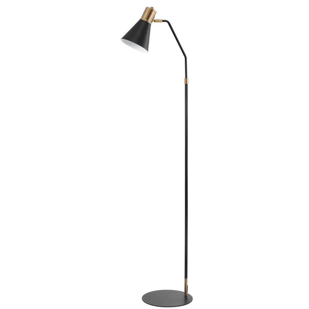 Apollo 61" Antique Black Metal LED Floor Lamp with Brass Accents