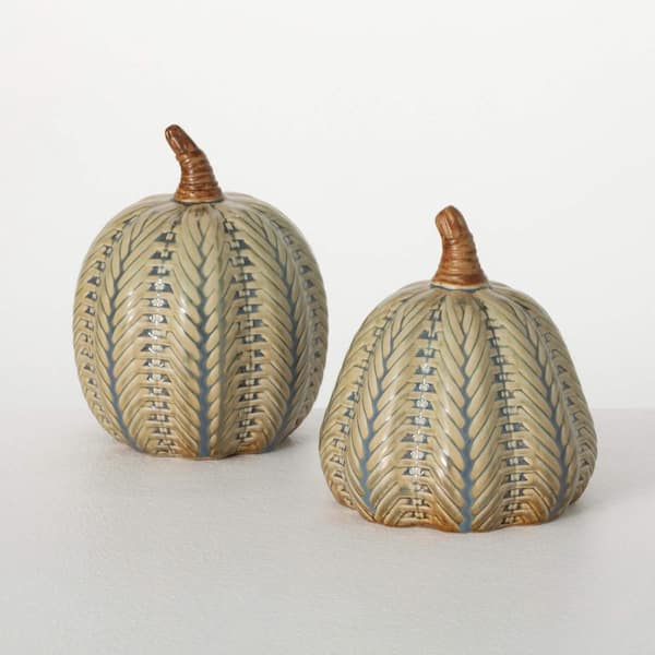 SULLIVANS 6 in. and 7.25 in. Brushed Blue-Green Pumpkin Set of 2