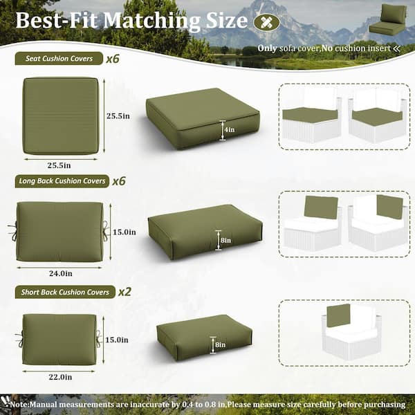 14-Piece Patio Cushion Covers Replacement with Zipper for Sectional Sofa, Slipcovers for Outdoor Cushions Light Green