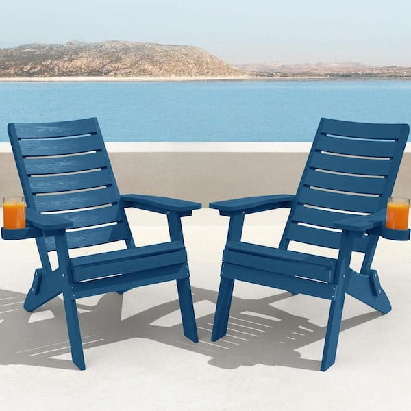 Mximu All-Weather HIPS Navy Blue Folding Plastic Patio Adirondack Chair for Outdoor (Set of 2)