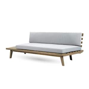 2-Seater Wood Outdoor Sectional Sofa-Left with Gray Water Resistant Cushions