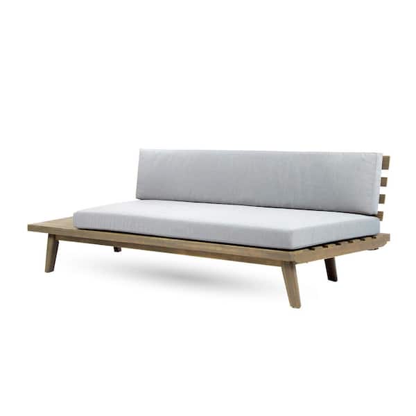 ITOPFOX 2-Seater Wood Outdoor Sectional Sofa-Left with Gray Water Resistant Cushions