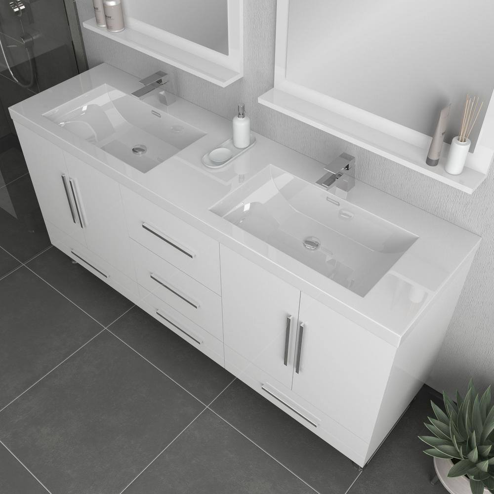 Alya 72" White Engineered Wood Double Bathroom Vanity
