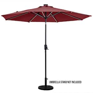 9 ft. Round Next Gen Solar Lighted Market Patio Umbrella in Scarlet