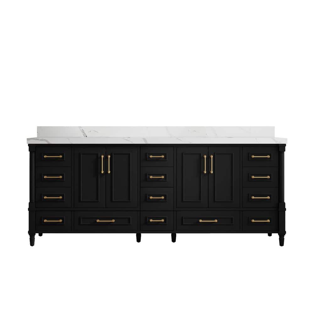 Hudson 84 in. W x 22 in. D x 36 in. H Double Sink Bath Vanity in Black with 2 in. Calacatta Quartz Top price history on PriceWatchPro