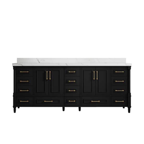 Willow Collections Hudson 84 in. W x 22 in. D x 36 in. H Double Sink Bath Vanity in Black with 2 in. Calacatta Quartz Top
