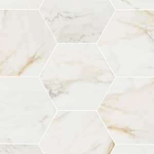 Lamora Marble Gilded White 8 in. x 9 in. Glazed Porcelain Hexagon Floor and Wall Tile (9.37 sq. ft./Case)