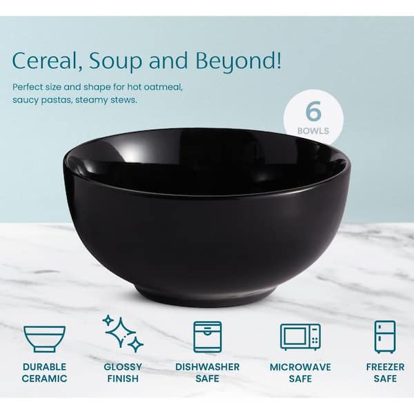 Wudkey 20 fl. oz. Black Ceramic Porcelain Cereal and Soup Bowls