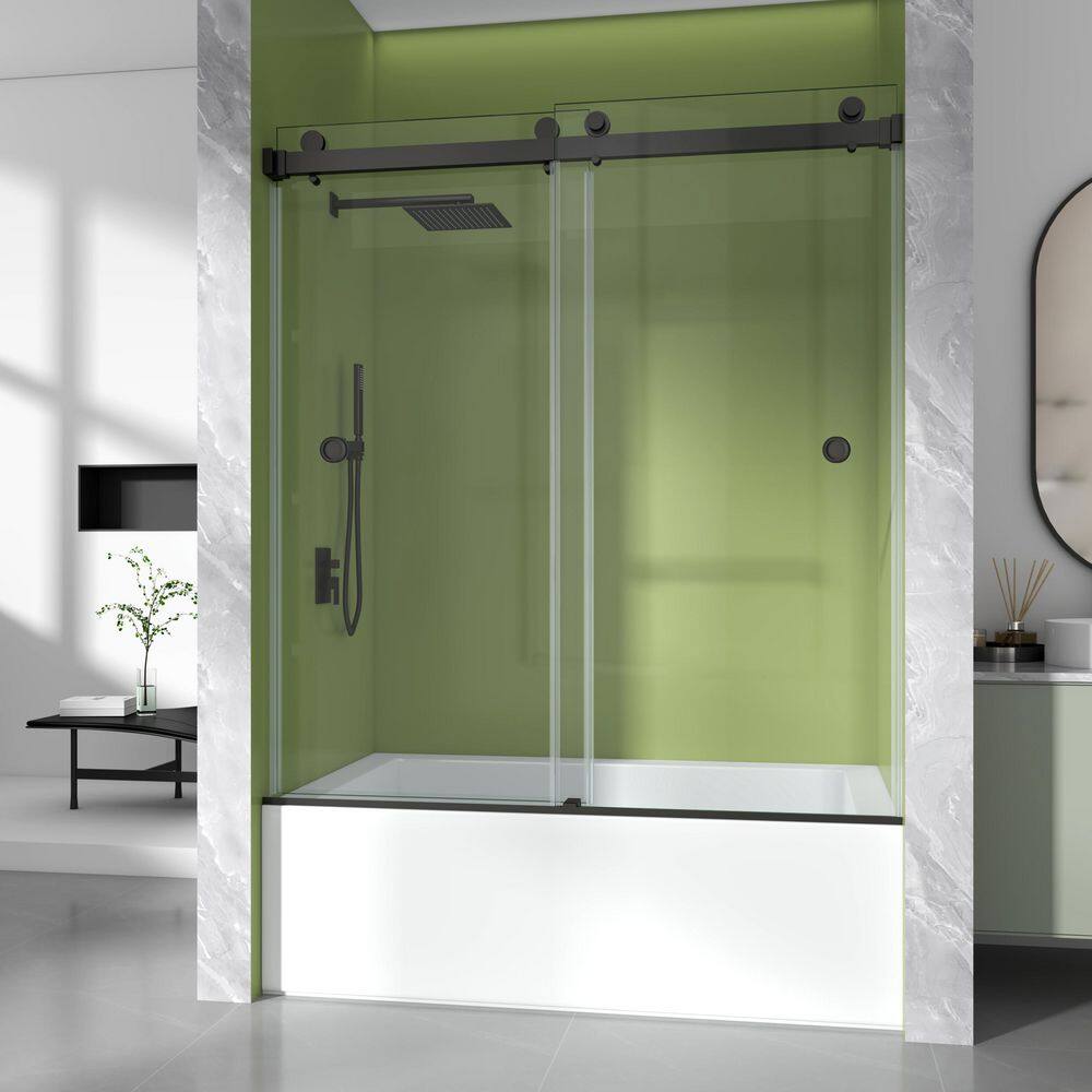 56-61 in. W x 66 in. H Double Sliding Frameless Tub Door in Matte Black with 3/8 in. Clear Tempered Glass,2-Finger Pulls price history on PriceWatchPro