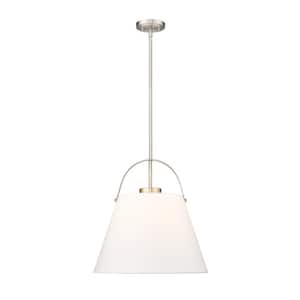 Z-Studio Linen Pendant 18 in. 1-Light Brushed Nickel Pendant Light with Ivory Fabric Shade with No Bulbs included