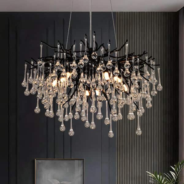 PAKOKULA Modern 10-Light Black Round Tree Branches Crystal