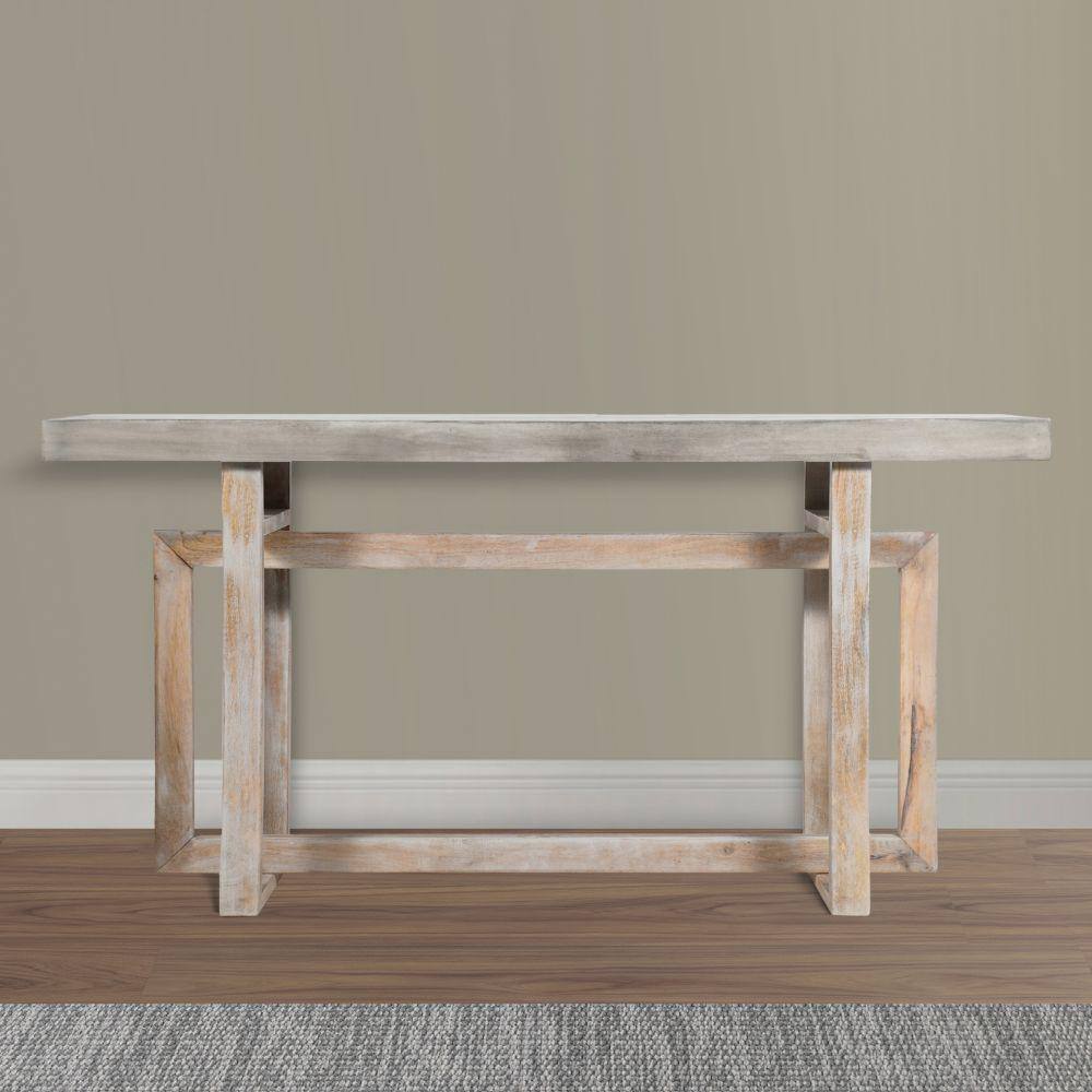 Rustic Light Brown Mango Wood 60" Console Table with Geometric Base