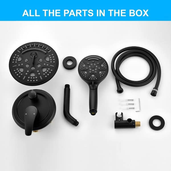 9-Spray Patterns with 2.5 GPM Round 8 in. Wall Mounted Rain Dual Shower Heads and Handheld in Matte Black