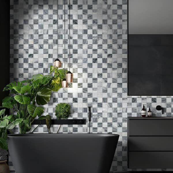 Firenze Blend White 12 in. x 12 in. Polished Marble Mosaic Floor and Wall Tile (1 sq. ft. /Each)