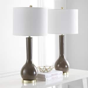 Mae 30.5 in. Taupe Long Neck Ceramic Table Lamp with Off-White Shade (Set of 2)