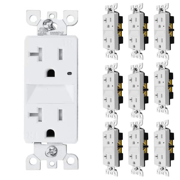 10-Pack Decorator White 20A 125V Tamper-Resistant Duplex Outlet With Automatic Sensor Night Light