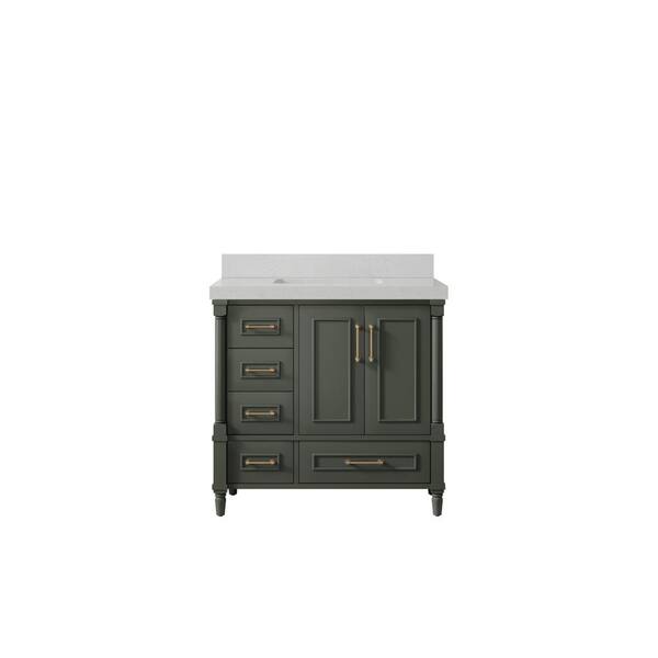 Willow Collections Hudson 36 in. W x 22 in. D x 36 in. H Single Sink Bath Vanity Center in Pewter Green with 2 in. Carrara Quartz Top