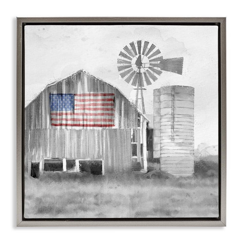 Grandfather's Barn with Flag Gray Framed Floater Canvas Wall Art, design by Kim Allen price history on PriceWatchPro