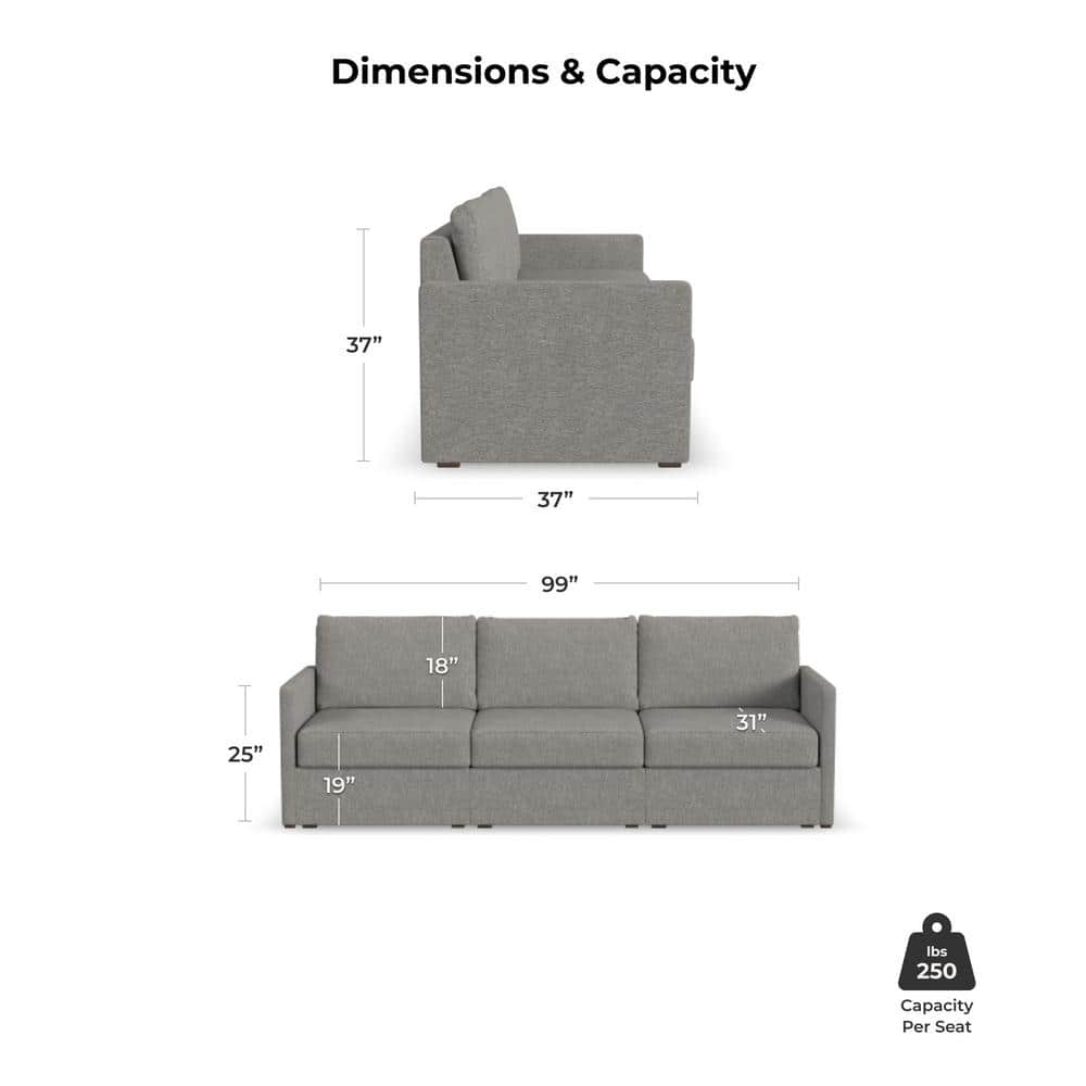 Pebble Dark Gray Fabric Lawson Sofa with Reversible Cushions