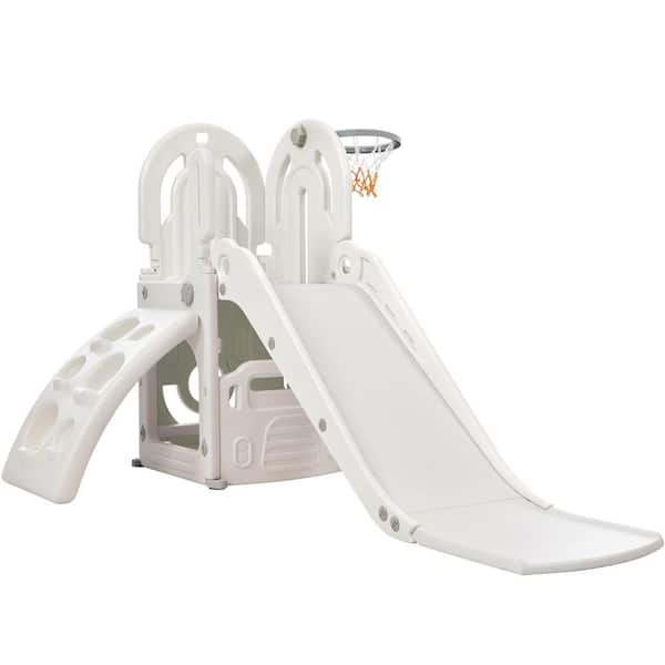 Bon Furni Gray 4-in-1 Toddler Climber Slide Playset with Basketball Hoop