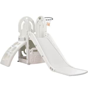 Gray 4-in-1 Toddler Climber Slide Playset with Basketball Hoop