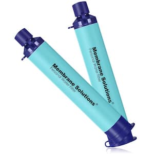 Blue Portable Survival Filtration Gear Straw Water Filter for Hiking, Camping, Hunting and Fishing (2-Pack)