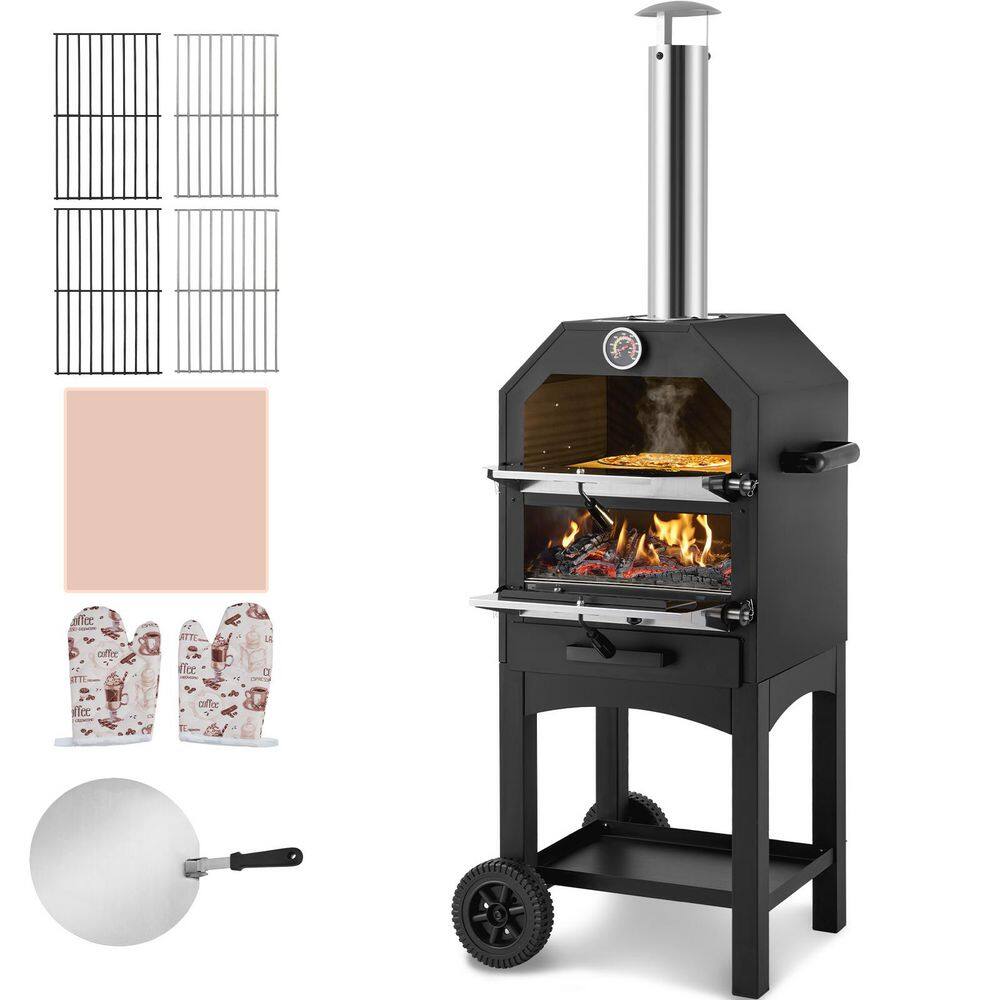 Portable Black Stainless Steel Outdoor Wood Burning Pizza Oven