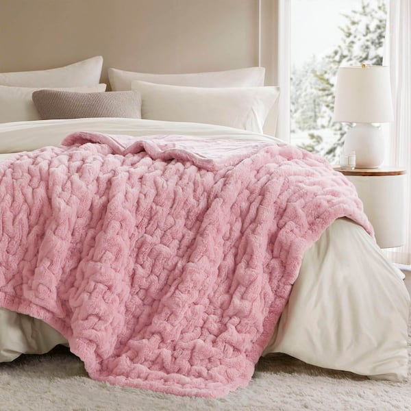 Madison Park Ruched Fur Pink Polyester Throw Blanket MP50-8803