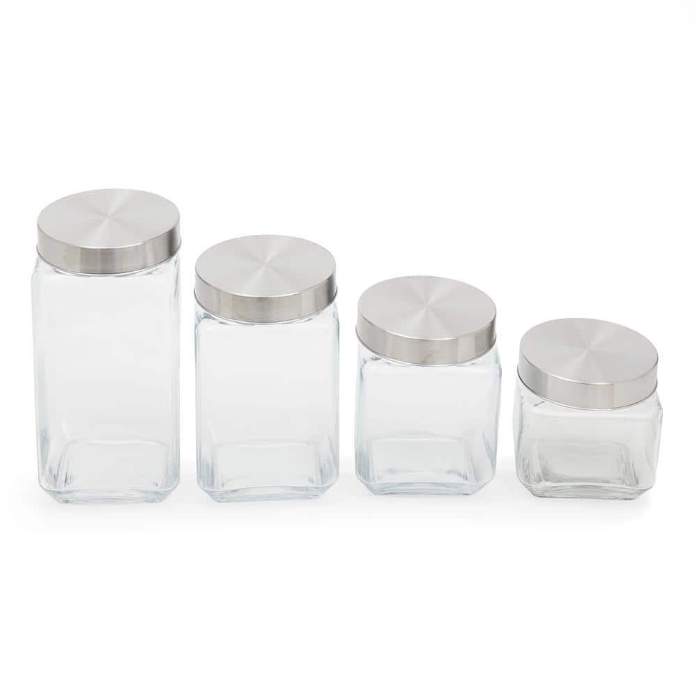 Pebbly Glass Containers with Bamboo Lids, Set of 3, 1 set