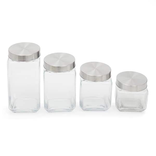Home Basics 4-Piece Glass Canister Set with Stainless Steel Lids HDC56149 -  The Home Depot