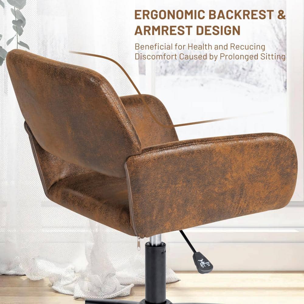 Ross Suede Adjustable Height Seat with Upholstery and Mid-Back Support Office Chair in Brown for Ergonomic, with Arms - Thumbnail 5