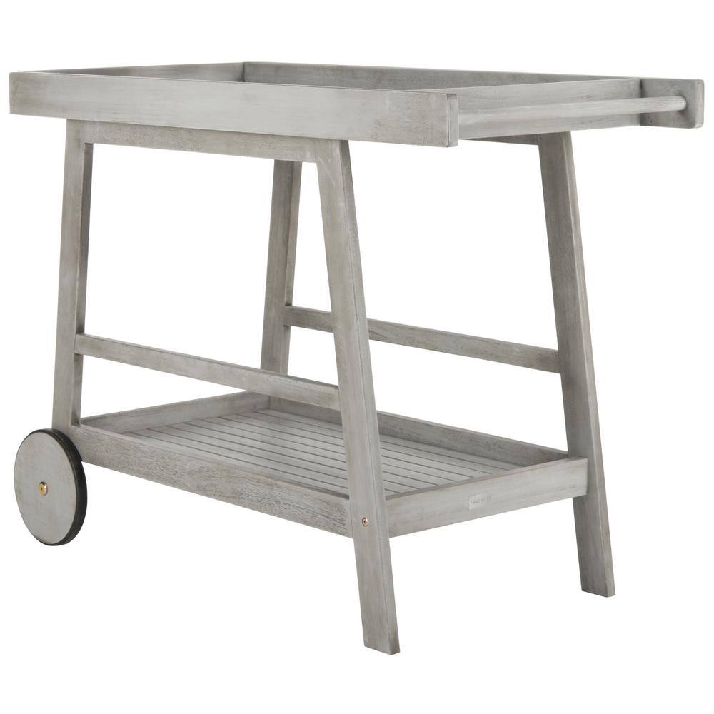 Transitional Eucalyptus Wood Bar Cart with Storage in Grey Wash