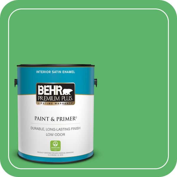 BEHR PREMIUM PLUS 1 gal. #P390-6 Lawn Party Satin Enamel Low Odor Interior Paint & Primer