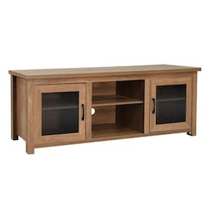 Sheffield Classic TV Stand for up to 80 in. TVs Modern Walnut Finish with Full Glass Doors, 65 in. Engineered Wood Frame