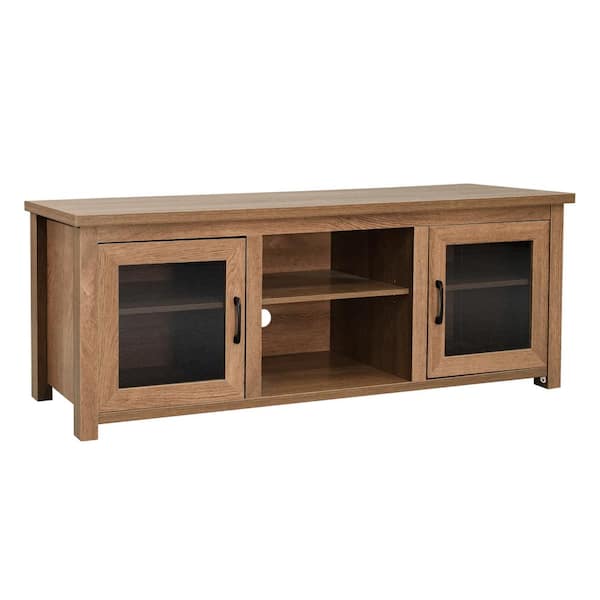 Carnegy Avenue Sheffield Classic TV Stand for up to 80 in. TVs Modern Walnut Finish with Full Glass Doors, 65 in. Engineered Wood Frame